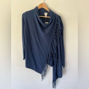 Chicos Convertible Fringe Ariana Cardigan Twilight Blue Long Sleeve Sweater